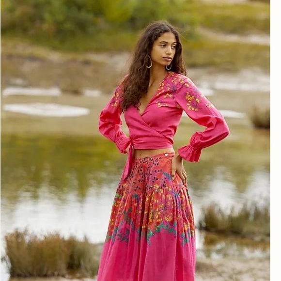Anthropologie Roopa pemmaraju floral magenta wrap long sleeve blouse - Picture 1 of 4